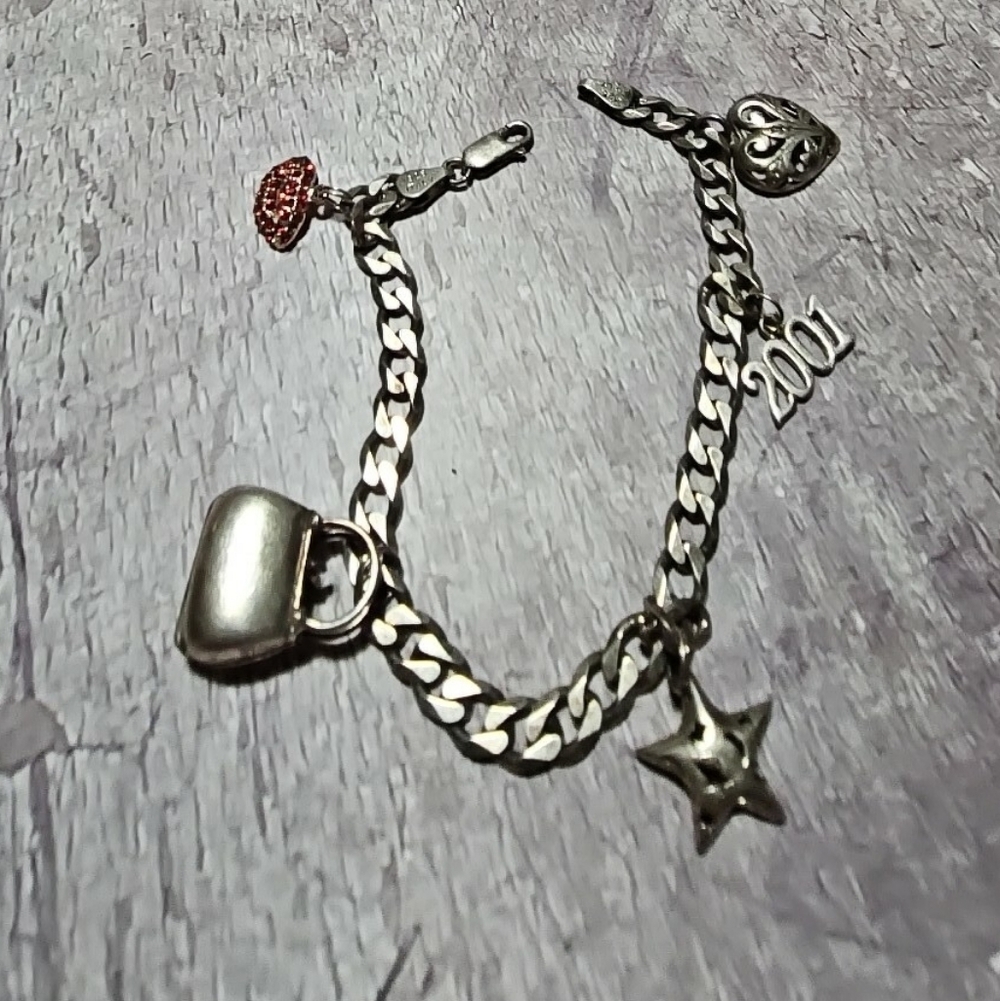 ITALY Silver Charm Bracelet with 5 Charms each Also Stamped by Designer.